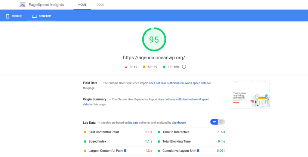elementor vs gutenberg comparison: page speed comparison - elementor desktop page